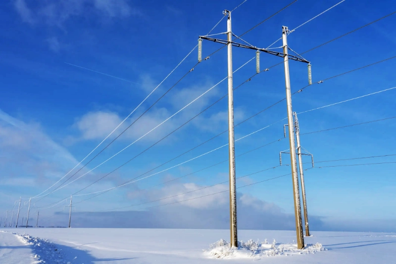 Electric Poles on a Snowy Day
